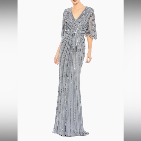 Mac Duggal Cape Sleeve Sequin Dress - Picture 1 of 3